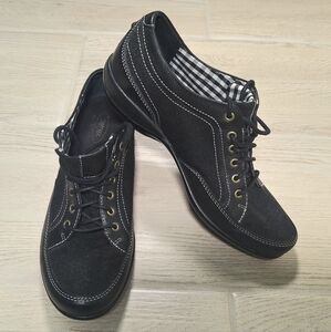 Aetrex Women's Black Leather And Canvas Lace Up Oxford Casual Shoes Comfort Sz 8